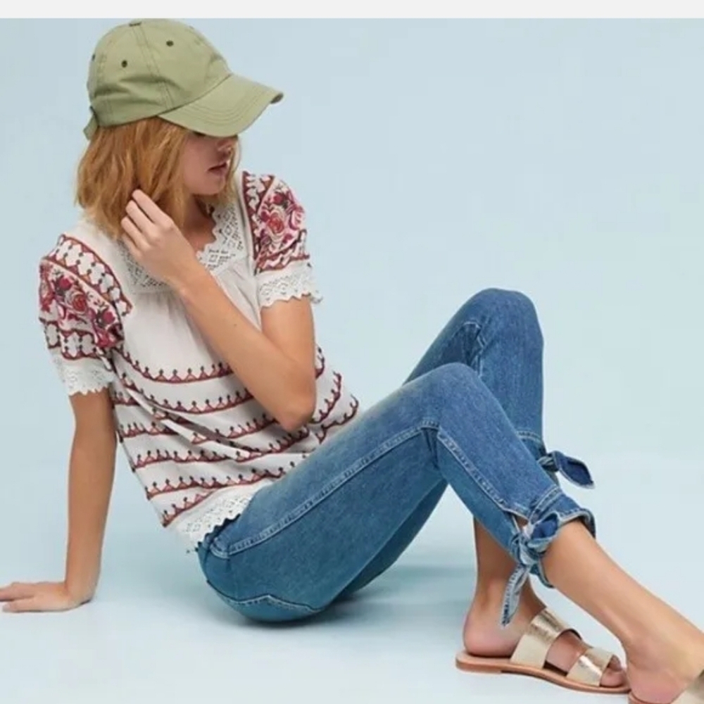 AMO Anthropologie Tie Ankle Jean Women's 29 Medium Vintage High Rise Cropped